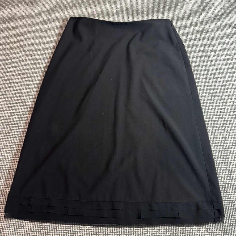 Vintage The Limited Stretch Black A-Line Midi Skirt with Tiered Mesh Trim Size 4